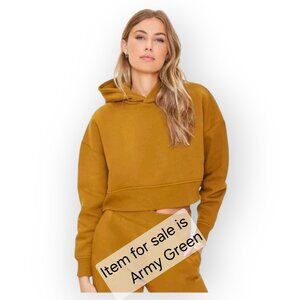 Forever 21 with Purpose Army Green/Brown Cropped Fleece Lined Hoodie M